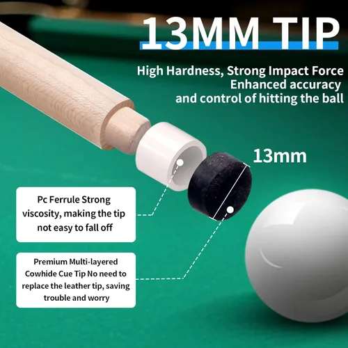 Miniatura 4 de Kmise Pool Cue Stick Set,4 Colors Canadian Maple Cue,Pool Sticks for Adults,Tacos de Billar 18 19 20 21oz for Beginner Azul (1 pieza)