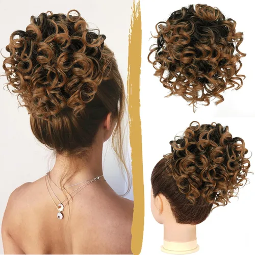 Miniatura 7 de PEACOCO Extensión de Cola de Caballo Corta y Rizada Moño Desordenado con Cordón Elástico Moño de Cabello Suelto para Mujeres con Cabello Delgado