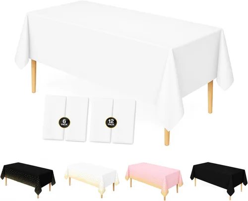 Miniatura 6 de Mantel de plástico desechable de alta calidad de 54 x 108 pulgadas, manteles rectangulares decorativos para mesa (6, negro)