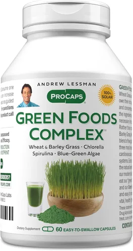ANDREW LESSMAN Green Foods Complex 60 cápsulas – Suministra bloques de construcción para un crecimiento saludable de tejidos, apoyo hepático. 100 mg