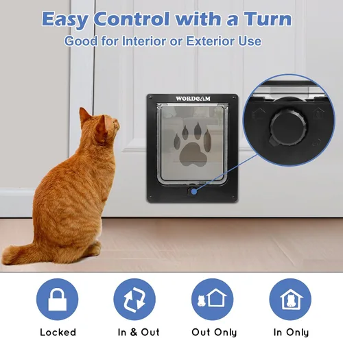 Miniatura 2 de Wordcam Puerta grande para gatos (tamaño exterior 10.7 x 9.5 pulgadas), puerta de gato robusta para puertas interiores exteriores, puerta con solapa
