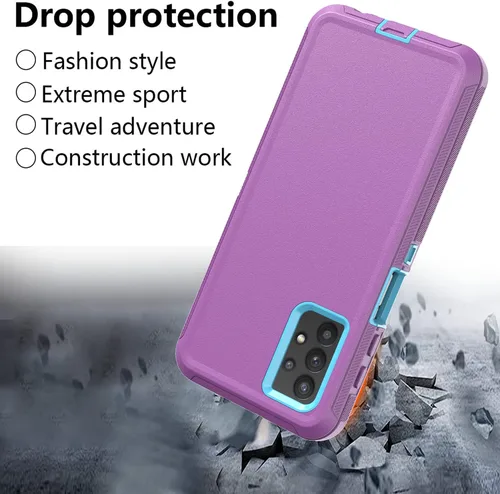 Miniatura 4 de Funda resistente para Galaxy A32 5G, no compatible con 4G, con clip, a prueba de golpes, a prueba de caídas, polvo, morado y azul cielo