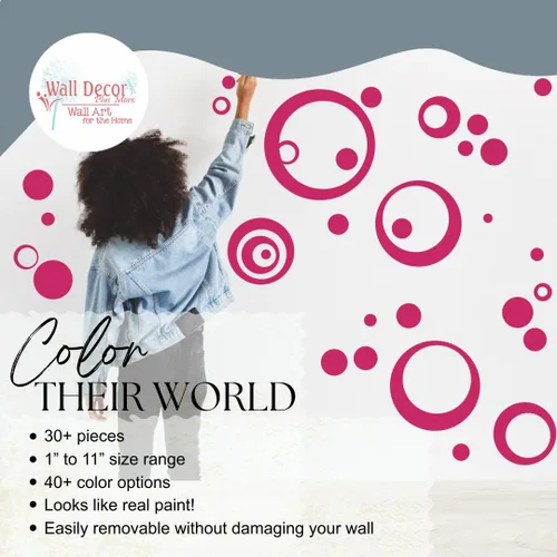 Miniatura 2 de Vinilo adhesivo de pared rosa intenso, círculos, burbujas, puntos 25+ PC