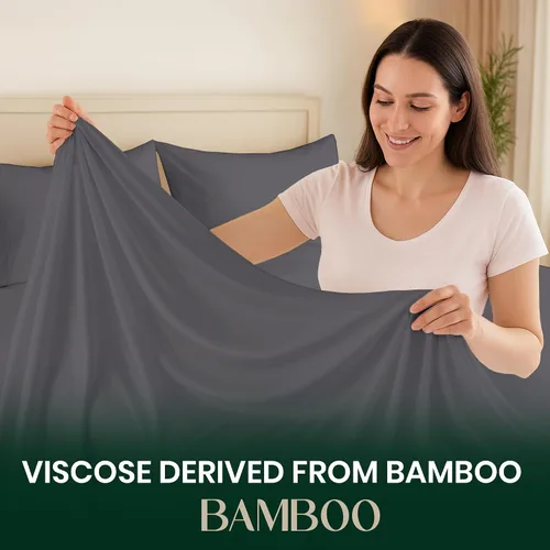 Miniatura 5 de SGI bedding Juego de sábanas tamaño matrimonial de lujo de 4 piezas, 100% viscosa de bambú cultivada orgánicamente, ultra suave, refrescante