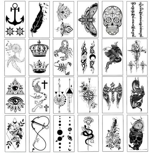 Miniatura 6 de Yazhiji 32 hojas de pegatinas de tatuajes temporales, 8 hojas de tatuajes falsos corporales para brazo, pecho y hombro para hombres y mujeres con 24