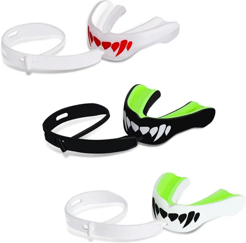 MENOLY Paquete de 3 protectores bucales para niños y jóvenes con correa para fútbol, protector bucal de fútbol de 6 a 10 años con fundas para boxeo,