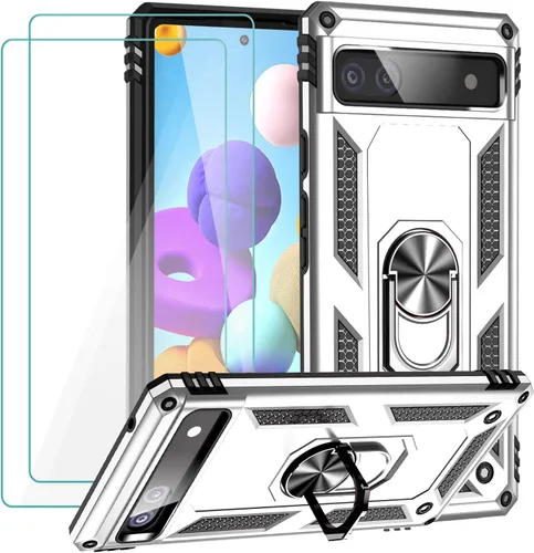 Miniatura 13 de Funda para Google Pixel 6a con protector de pantalla de vidrio templado [2 unidades], funda protectora de grado militar a prueba de golpes con Negro