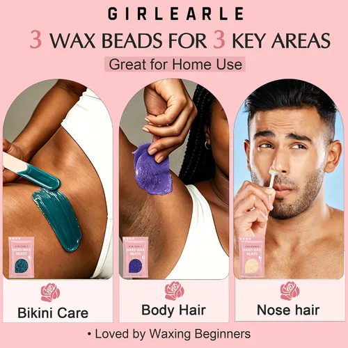 Miniatura 2 de GIRLEARLE Black and Pink Digital Waxing Kit for Women and Men Sensitive Skin, Nose&Ear Wax Kit Hair Removal at Home with Wax Beads & Silicone Pot