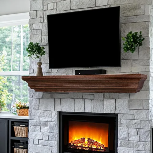 Miniatura 20 de Estantería rústica para chimenea, estante flotante de madera de 48 pulgadas para sobre chimenea, chimenea montada en la pared, estantes flotantes