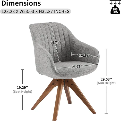 Miniatura 2 de Art Leon Silla de Escritorio - Silla de Oficina Moderna de Mediados de Siglo Sin Ruedas, Silla Giratoria de Acento con Patas de Madera de Roble, Gris