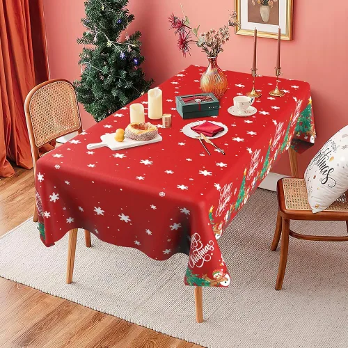 Miniatura 6 de Mantel de Navidad, 2 piezas de mantel desechable de plástico rojo, mantel de 54 x 108 pulgadas para decoraciones de Navidad, mantel de árbol
