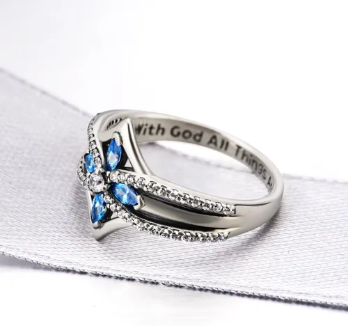 Miniatura 5 de YFN Anillo de cruz de plata de ley con Dios todas las cosas son posibles, anillo de circonita cúbica talla 6-10
