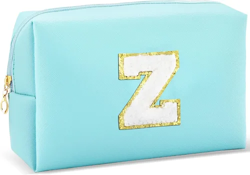 Miniatura 24 de URSKYTOUS Regalos para niñas, bolsa de maquillaje con inicial, bolsa de cosméticos personalizada con cremallera, bonita bolsa de aseo de viaje, Azul