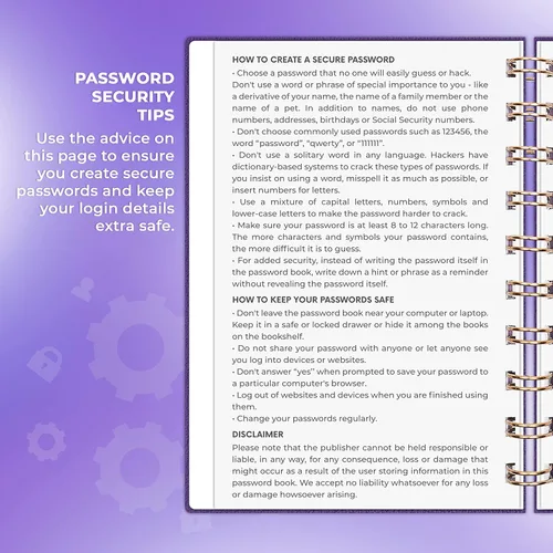 Miniatura 5 de Clever Fox Libro de contraseñas en espiral, mini organizador de direcciones de Internet y contraseñas con pestañas alfabéticas laminadas, diario