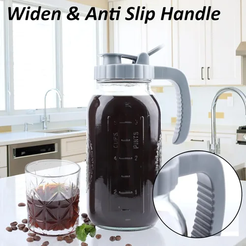 Miniatura 6 de Cafetera fría de 64 onzas, paquete de 2 jarras de cerveza fría con infusor de 2 cuartos de galón de boca ancha, cafetera helada con tapa de boquilla