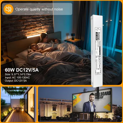 Miniatura 9 de Controlador LED Fuente de alimentación de 12 voltios 120 V AC a 12 V CC Convertidor 60W 5A Transformador de bajo voltaje IP67 Adaptador