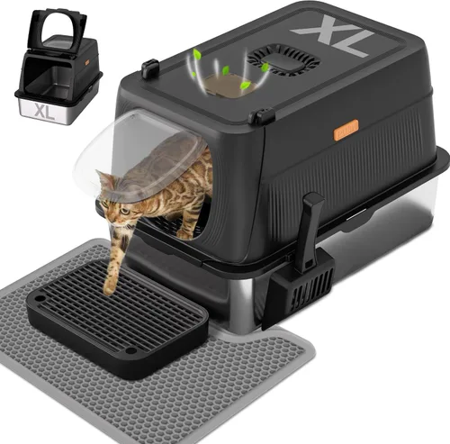 Citylife Caja de Arena para Gatos de Acero Inoxidable con Tapa, XL Extra Grande Cerrada Removible Caja de Arena de Metal con Pala para Arena y