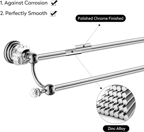 Miniatura 2 de WINCASE Barra de toalla cromada, soporte doble ajustable, toalleros de baño de cristal plateado montados en la pared Toallero doble cromado