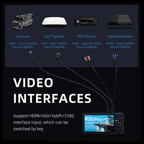 Miniatura 7 de Grabadora de video 1080P 60FPS USB2.0 con pantalla de 7 pulgadas, captura DVI/HDMI/CVBS/VGA/YPBPR desde VCR, DVD, cintas VHS, videocámaras, Hi8,