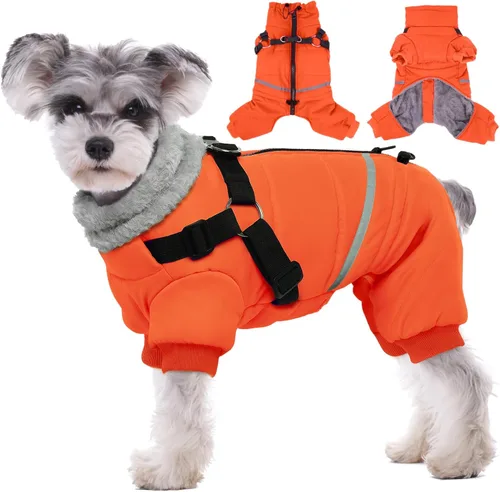 Miniatura 11 de BRKURLEG Abrigo Negro para Perro con Arnés, Chaqueta de Invierno para Perro, Mono para Perros Chaquetas Corporales Cálidas, Abrigos de Invierno