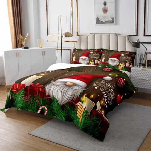 Miniatura 3 de Erosebridal Juego de colcha de gnomo de Navidad, colcha de gnomo escandinavo, bola de Navidad roja, Papá Noel, acolchado, ramas de pino, nieve