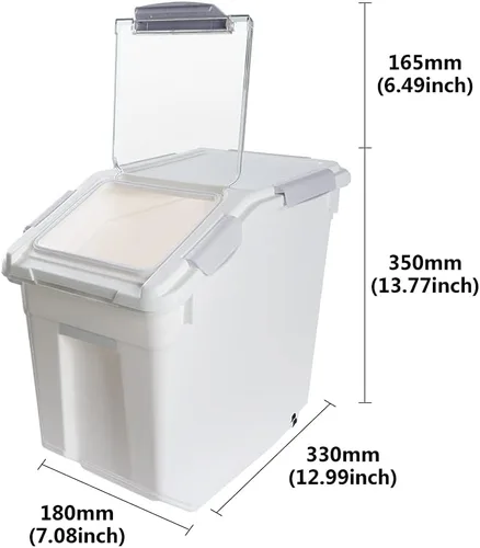 Miniatura 2 de Saim Recipiente de arroz de 25 libras, recipiente grande hermético de almacenamiento de harina con ruedas, taza medidora, paquete de 2 unidades por