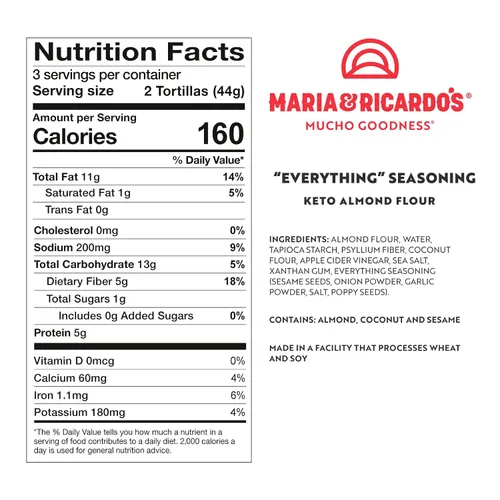 Miniatura 2 de Maria & Ricardo's KETO Tortillas Condimento de almendras 'Everything Seasoning' Bajo en carbohidratos Sin granos Paleo Sin OMG Vegano
