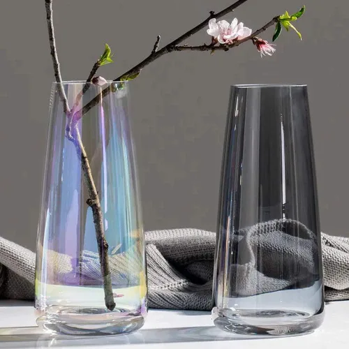 Miniatura 7 de Aoderun Jarrón de cristal para flores, jarrones modernos para decoración del hogar, florero único para ramo de flores de 8.7 pulgadas, centro de Gris