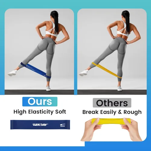 Miniatura 7 de WIKDAY Juego de 5 bandas de resistencia para hacer ejercicio, bandas de entrenamiento para hombres y mujeres, estiramiento corporal, entrenamiento