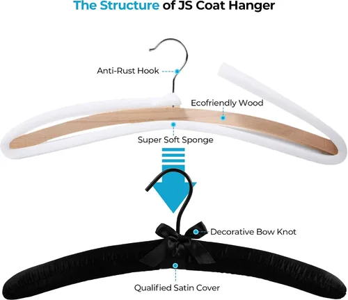 Miniatura 4 de JS Hanger Percha acolchada para suéteres, perchas extra grandes de 17 pulgadas con cubierta de satén, sin protuberancias de hombro para ropa