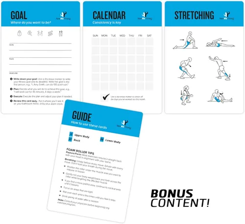 Miniatura 5 de NewMe Fitness Tarjetas de entrenamiento con rodillo de espuma – Baraja de instrucciones para mujeres y hombres, guía de fitness para principiantes