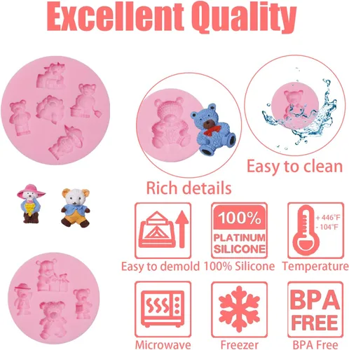 Miniatura 2 de Molde de silicona para oso de peluche, 4 unidades, lindo molde de fondant de osos bebé para decoración de pasteles, azúcar de caramelo, decoración