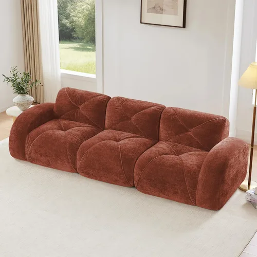 Miniatura 35 de Sofás modulares modulares de 110.6 pulgadas para sala de estar, sofá moderno de terciopelo sin hueso, no requiere montaje, cómodo sofá sin hueso
