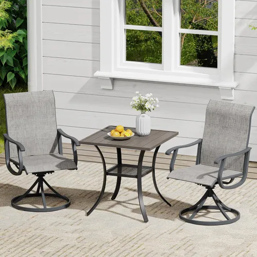 Miniatura 61 de VICLLAX Muebles pequeños de exterior de 3 piezas, 2 sillas giratorias de patio y mesa redonda pequeña para 2, sillas de carbón oscuro y negro