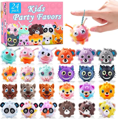 Miniatura 7 de Kiss Monkey Paquete de 24 recuerdos de fiesta para niños 3D Animal Pop, juguetes de caja del tesoro, bolsas de regalos para niños, rellenos