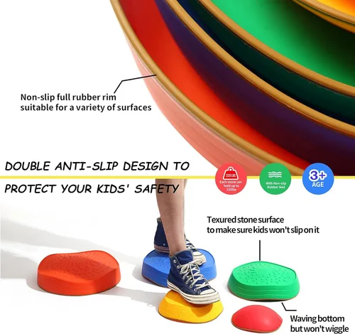 Miniatura 3 de makarci Stepping Stones para niños, 5 piedras de equilibrio de plástico antideslizantes, equipo de juego sensorial que promueve las habilidades