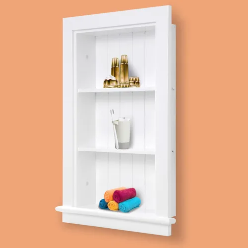 Miniatura 7 de Botiquín empotrado de 14 x 18 pulgadas, nicho de pared, gabinete de pared de baño, 3 niveles, estantería entre pernos para paneles de yeso
