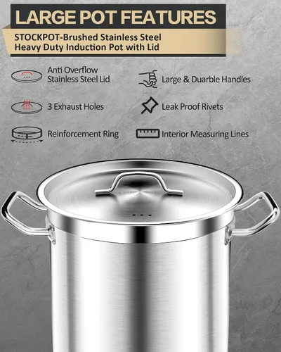 Miniatura 5 de STOCKPOT Olla de sopa de 20 cuartos de galón con tapa, olla de acero inoxidable, olla de cocina resistente para sopa, pasta, guiso, apta