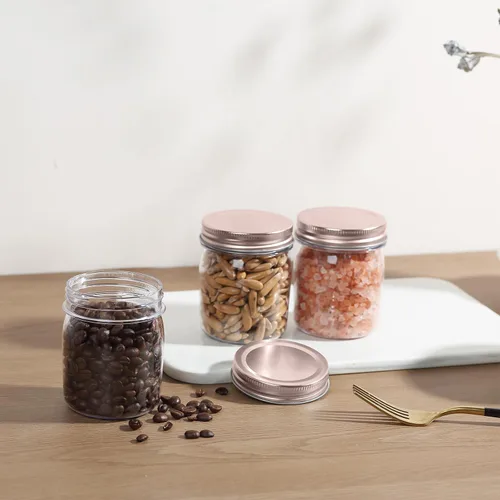 Miniatura 6 de novelinks Tarros de plástico transparente de 8 onzas con tapas herméticas, paquete de 16 tarros de plástico con tapas de 8 onzas, recipientes de Oro