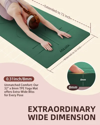 Miniatura 2 de YOTTOY Esterilla de Yoga, 72"x 32"x1/3" Extra Ancha Antideslizante para Ejercicio Fitness Yoga, Esterillas Ecológicas de TPE para Ejercicio