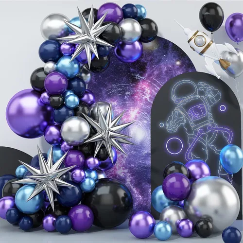 Miniatura 13 de Kit de arco de globos azules y verdes, kit de arco de guirnalda de globos azul marino y verde oscuro con globos de papel de aluminio de estrella 4D