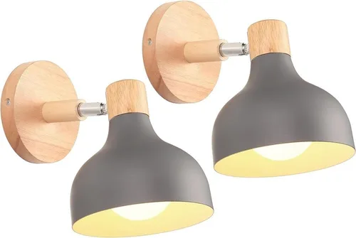 Miniatura 25 de Lámpara de pared E27 retro regulable escandinava para dormitorio, sala de estar, pasillo, cocina, iluminación interior (Amarillo, 2 piezas)