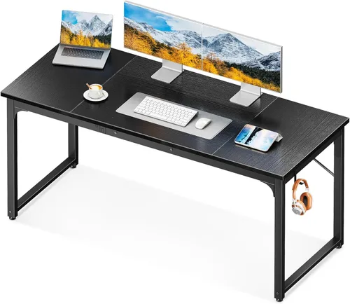 Miniatura 10 de Coleshome Escritorio para computadora de 55 pulgadas, escritorio moderno de estilo simple para oficina en casa, escritorio estudiantil, roble gris