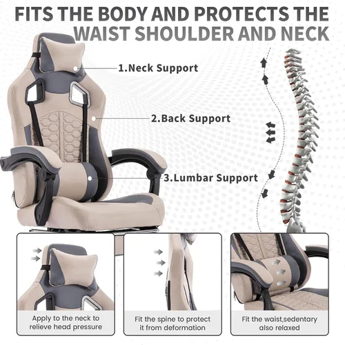 Miniatura 4 de Silla ergonómica para juegos estilo carreras, silla de jugador de respaldo alto con reposapiés, lumbar ajustable, masaje, reposabrazos de enlace