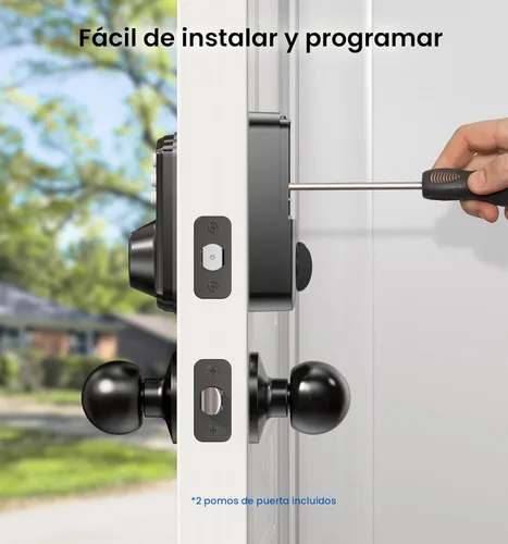Miniatura 9 de Cerradura de puerta con huella dactilar Veise con 2 perillas - Cerradura de puerta sin llave con mango, teclado electrónico con cerrojo de Negro