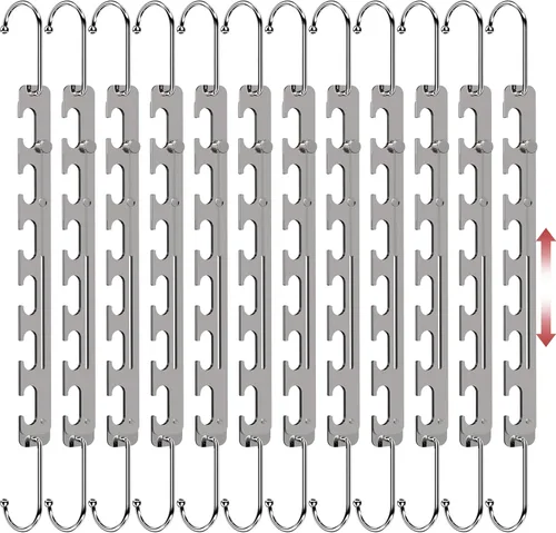Paquete de 12 perchas que ahorran espacio para ropa, de 6 a 9 agujeros, expandibles, de metal resistente, capacidad de 80 libras, colgador