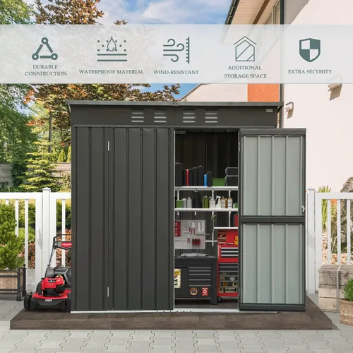 Miniatura 6 de Domi Cobertizo de almacenamiento para exteriores de 5 x 3 pies, cobertizo de jardín de metal con marco de acero galvanizado para bicicleta