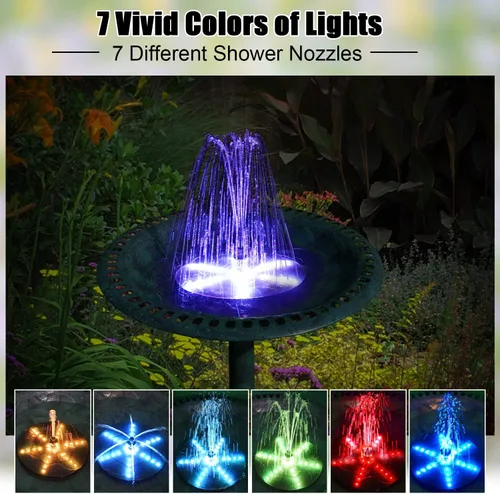 Miniatura 3 de Fuentes Solares para Baño de Pájaros Mejoradas, Bomba de Fuente de Agua Solar de 4W con Batería de 4000, 7 Boquillas y 4 Fijos, Luces LED Coloridas