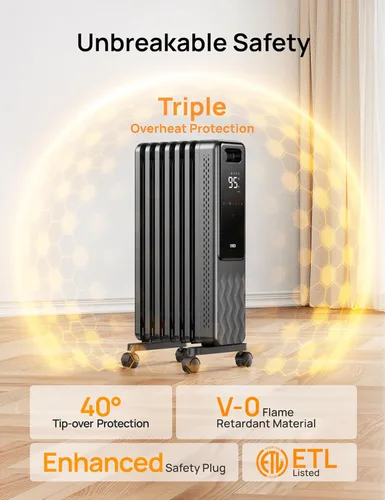 Miniatura 5 de Dreo Radiador con Relleno de Aceite, Calentadores Radiantes Eléctricos para Uso en Interiores, Habitación Grande con Control Remoto, Bloqueo