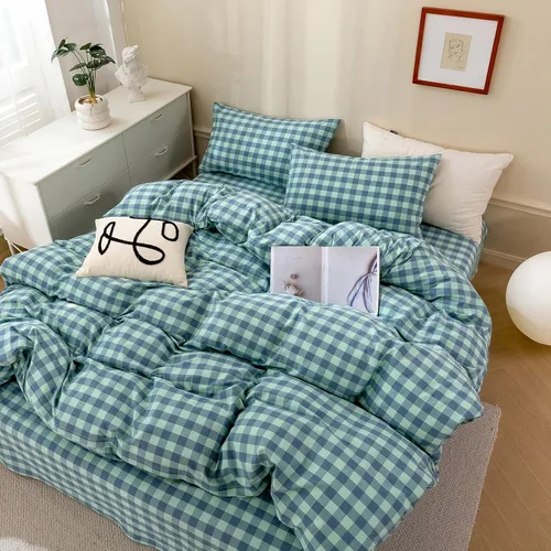 Miniatura 9 de LifeTB Juego de funda de edredón a cuadros de búfalo, tamaño individual, suave, 100% algodón lavado, juego de ropa de cama a cuadros verdes, funda